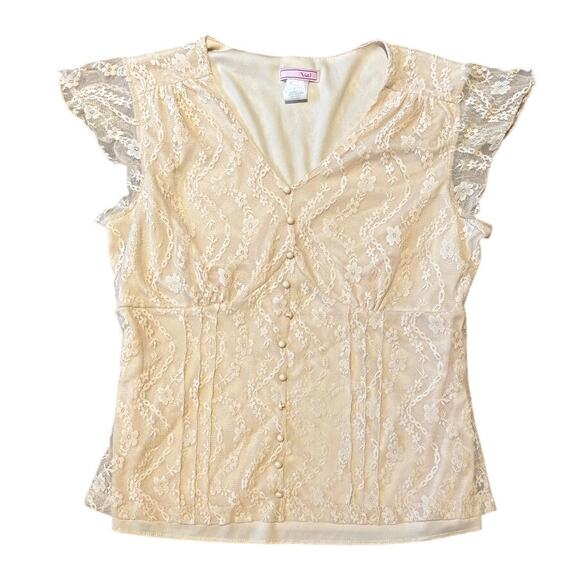 Women's Vol. 1 Petal Sleeve, Cream Lace Top Blouse, Size Large, EUC - Picture 1 of 3